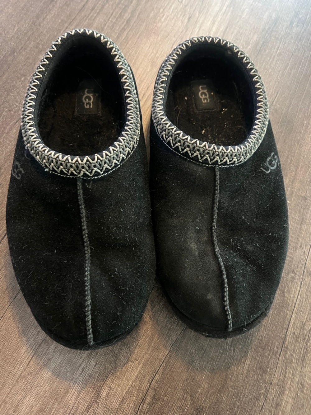 UGG Black Suede Plush-Lined Slip-On Slippers